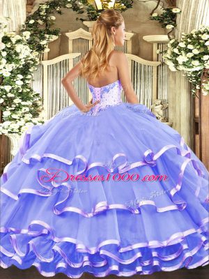 Cute Ball Gowns Sweet 16 Dresses Lilac Sweetheart Organza Sleeveless Floor Length Lace Up