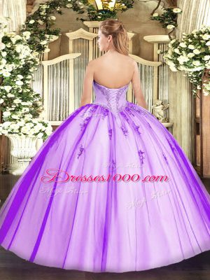 Lilac Ball Gowns Beading Quinceanera Gowns Lace Up Tulle Sleeveless Floor Length