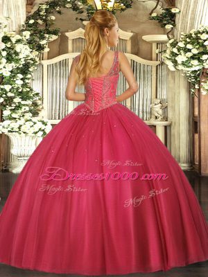 Fancy Fuchsia Sleeveless Beading Floor Length 15 Quinceanera Dress
