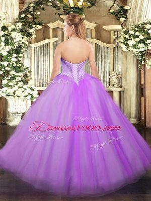 Ball Gowns Sweet 16 Dress V-neck Tulle Sleeveless Floor Length Lace Up