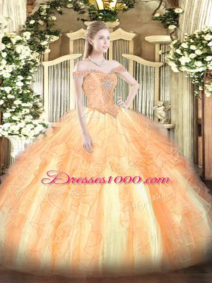 Chic Beading and Ruffles Sweet 16 Dress Multi-color Lace Up Sleeveless Floor Length