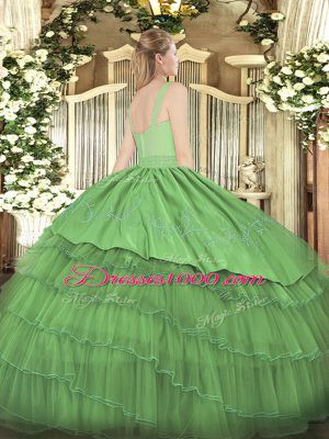 Delicate Floor Length Dark Green Sweet 16 Dresses Organza and Taffeta Sleeveless Beading and Embroidery and Ruffled Layers