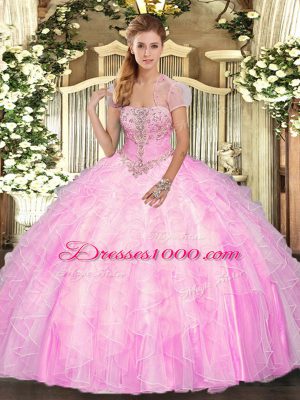 Eye-catching Sleeveless Lace Up Floor Length Appliques and Ruffles Ball Gown Prom Dress