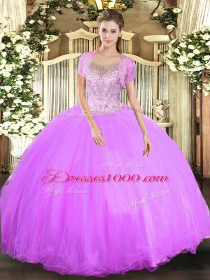 Scoop Sleeveless Tulle Quinceanera Dress Beading Clasp Handle