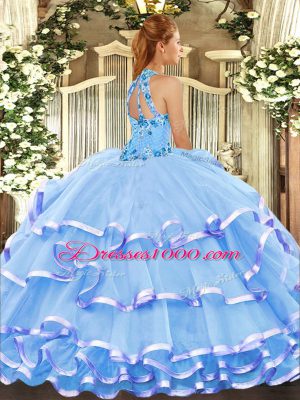 Deluxe Sleeveless Beading and Embroidery Lace Up 15th Birthday Dress