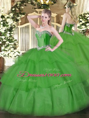 Edgy Green Sleeveless Tulle Lace Up Quince Ball Gowns for Military Ball and Sweet 16 and Quinceanera