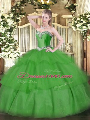 Edgy Green Sleeveless Tulle Lace Up Quince Ball Gowns for Military Ball and Sweet 16 and Quinceanera