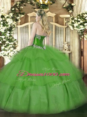 Edgy Green Sleeveless Tulle Lace Up Quince Ball Gowns for Military Ball and Sweet 16 and Quinceanera