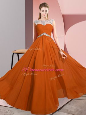 Charming Floor Length Rust Red Prom Dress Chiffon Sleeveless Beading