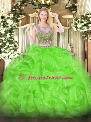 Sleeveless Beading and Ruffles Lace Up Sweet 16 Dresses