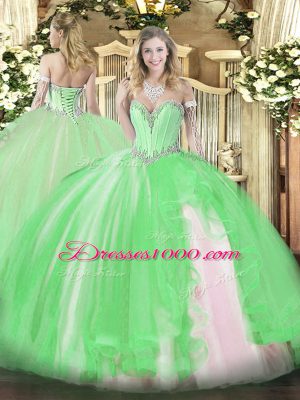 Deluxe Sleeveless Floor Length Beading and Ruffles Lace Up Quince Ball Gowns with