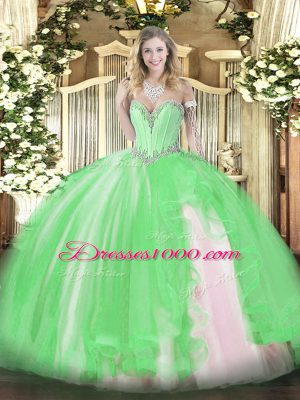 Deluxe Sleeveless Floor Length Beading and Ruffles Lace Up Quince Ball Gowns with