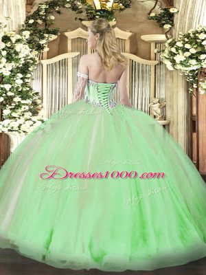 Deluxe Sleeveless Floor Length Beading and Ruffles Lace Up Quince Ball Gowns with