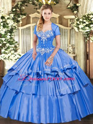 Baby Blue Sweetheart Neckline Beading and Ruffled Layers Ball Gown Prom Dress Sleeveless Lace Up
