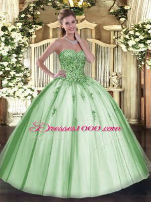 Glorious Floor Length Apple Green Quinceanera Gowns Sweetheart Sleeveless Lace Up