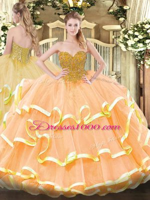Fashion Floor Length Ball Gowns Sleeveless Peach Quinceanera Dress Lace Up