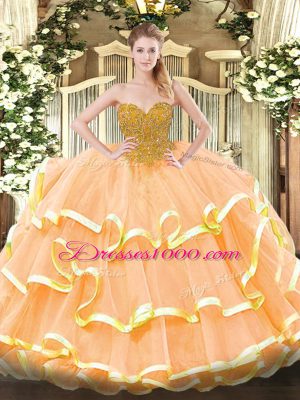 Fashion Floor Length Ball Gowns Sleeveless Peach Quinceanera Dress Lace Up