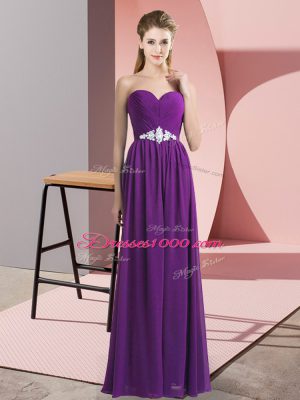 Elegant Sleeveless Floor Length Beading Lace Up Prom Gown with Purple