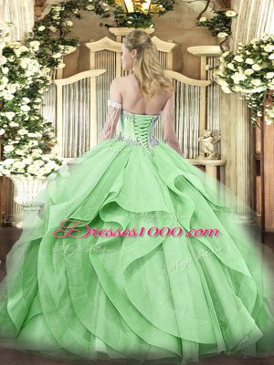 Green Lace Up Sweetheart Beading and Ruffles Quinceanera Dresses Tulle Sleeveless