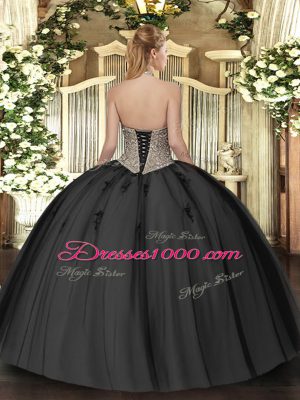 Top Selling Yellow Ball Gowns Tulle Halter Top Sleeveless Beading and Appliques Floor Length Lace Up 15 Quinceanera Dress