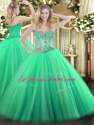 Glittering Sweetheart Sleeveless Tulle Sweet 16 Quinceanera Dress Beading Lace Up