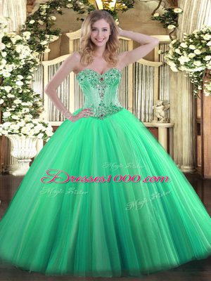 Glittering Sweetheart Sleeveless Tulle Sweet 16 Quinceanera Dress Beading Lace Up