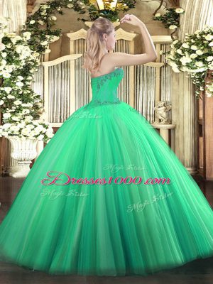 Glittering Sweetheart Sleeveless Tulle Sweet 16 Quinceanera Dress Beading Lace Up