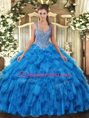 Sleeveless Lace Up Floor Length Beading and Ruffles Sweet 16 Dress