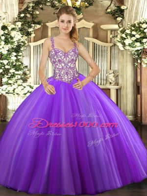 Beauteous Lavender Sleeveless Beading and Appliques Floor Length Sweet 16 Dress