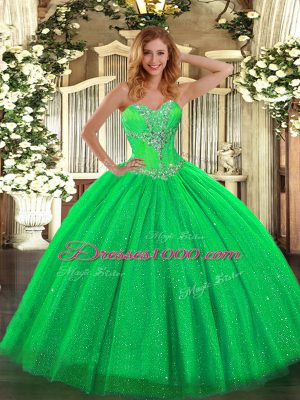 Ideal Green Lace Up Sweetheart Beading Quinceanera Dresses Tulle and Sequined Sleeveless