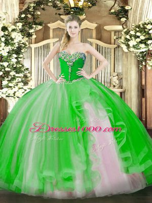 Customized Floor Length Quinceanera Gown Tulle Sleeveless Beading and Ruffles