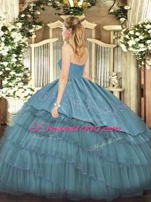 Custom Designed Organza and Taffeta Sweetheart Sleeveless Zipper Embroidery and Ruffled Layers Quinceanera Dress in Green