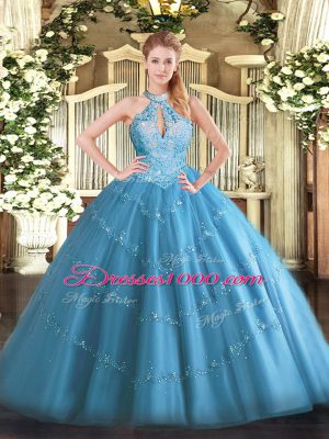 Best Beading Quinceanera Gown Baby Blue Lace Up Sleeveless Floor Length