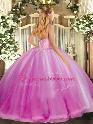 Fuchsia Lace Up Sweetheart Beading and Ruffles Ball Gown Prom Dress Tulle Sleeveless