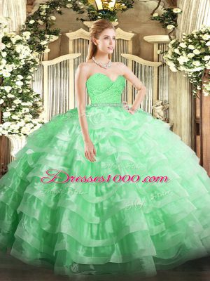Dramatic Apple Green Sleeveless Tulle Zipper Quinceanera Dress for Military Ball and Sweet 16 and Quinceanera