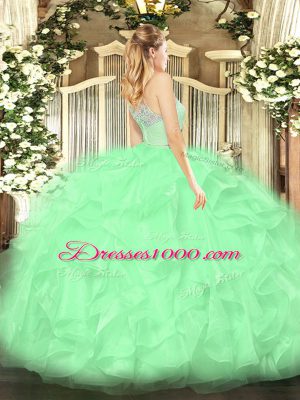 Yellow Zipper Quinceanera Gown Lace and Ruffles Sleeveless Floor Length