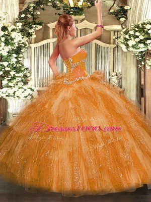 Floor Length Lace Up Ball Gown Prom Dress Yellow Green for Sweet 16 and Quinceanera with Beading and Ruffles