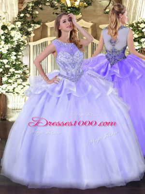 Fashion Lavender Sleeveless Floor Length Beading Zipper 15th Birthday Dress