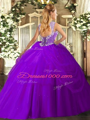 Apple Green Ball Gowns Straps Sleeveless Tulle Floor Length Lace Up Beading and Pick Ups Quinceanera Gown