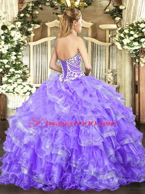 Lavender Lace Up 15 Quinceanera Dress Beading and Ruffled Layers Sleeveless Floor Length