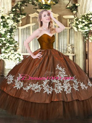 Flirting Embroidery Quince Ball Gowns Brown Zipper Sleeveless Floor Length