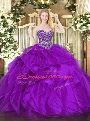 Traditional Floor Length Eggplant Purple 15th Birthday Dress Sweetheart Sleeveless Lace Up