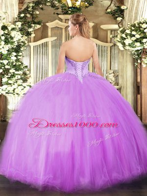Luxury Rose Pink Lace Up Sweet 16 Quinceanera Dress Beading Sleeveless Floor Length
