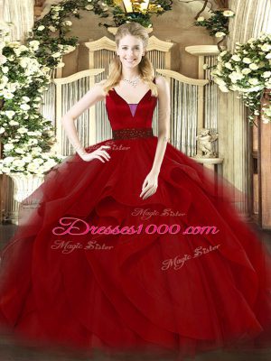 On Sale Beading and Ruffled Layers Sweet 16 Quinceanera Dress Wine Red Zipper Sleeveless Floor Length