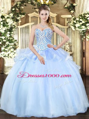 Nice Light Blue Sleeveless Beading Floor Length Quinceanera Dress