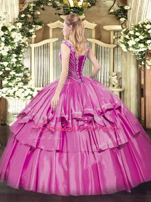 Delicate Quinceanera Dress Military Ball and Sweet 16 and Quinceanera with Beading and Ruffled Layers V-neck Sleeveless Lace Up