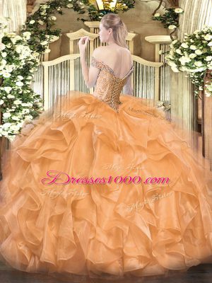 High Quality Floor Length Ball Gowns Sleeveless Orange Quince Ball Gowns Lace Up