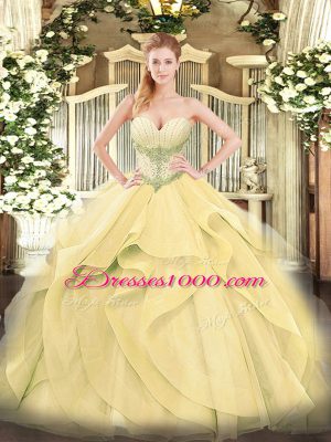 Floor Length Ball Gowns Sleeveless Gold Quinceanera Gown Lace Up