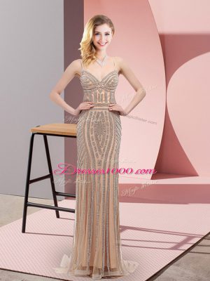 Graceful Zipper Party Dresses Champagne for Prom and Party with Beading Sweep Train