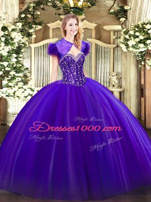 Sweet Purple Sweetheart Neckline Beading Quinceanera Dresses Sleeveless Lace Up